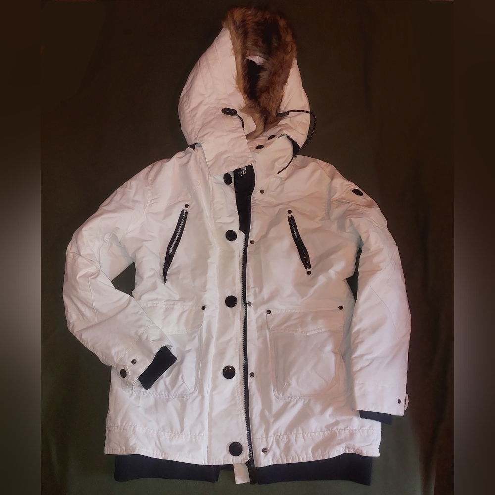 Noize White Puffer Jacket with Faux Fur Hood